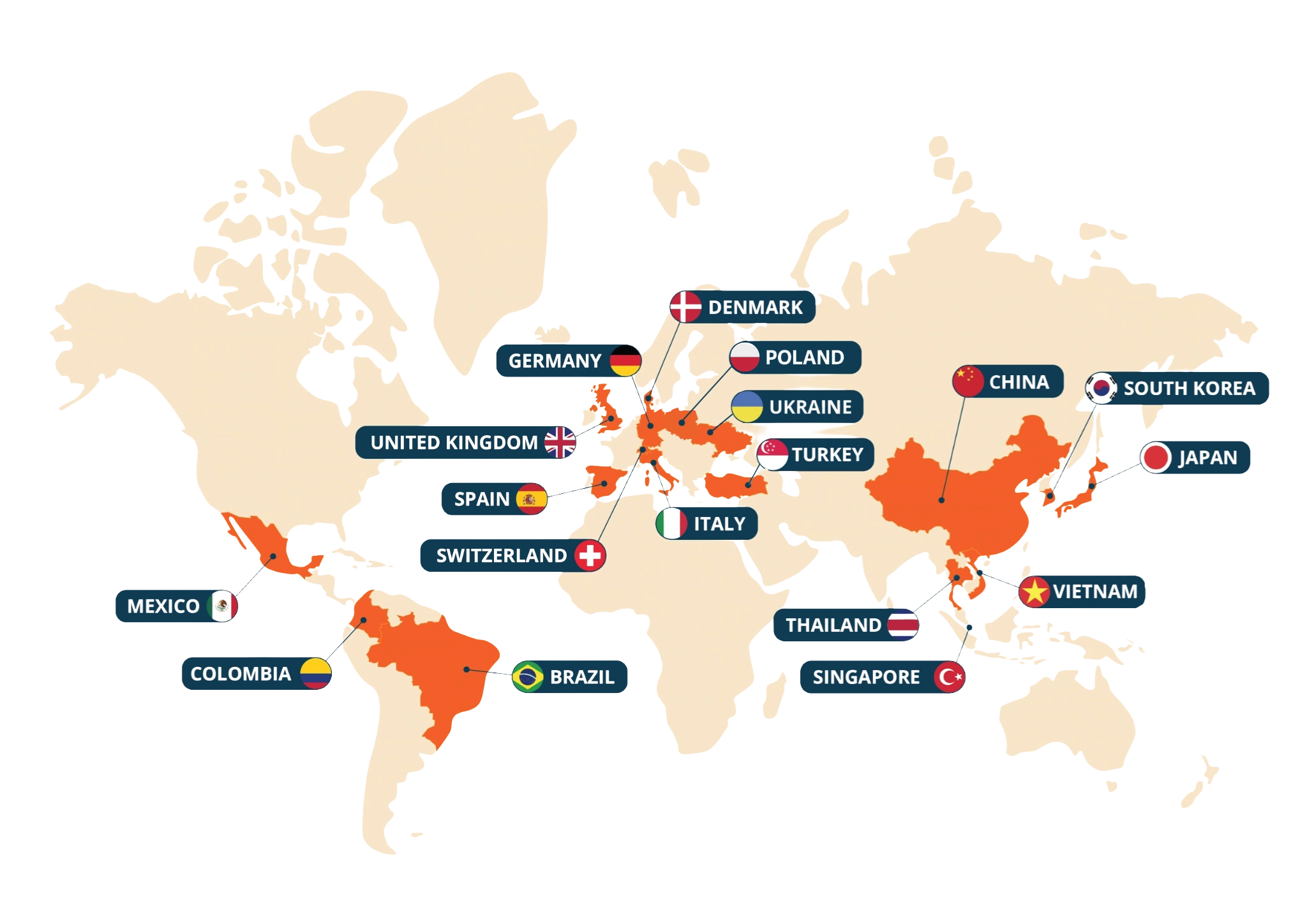 Mapa świata pokazująca obecność ABC Education Group na 5 kontynentach